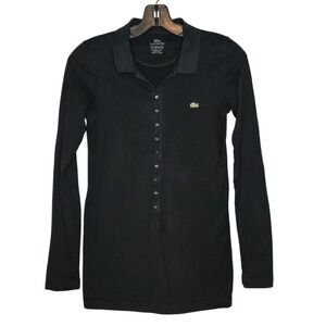 Lacoste Pima Cotton Long Sleeve Henley Polo Shirt Black Sz 36 US 4-6 Slim Y2K